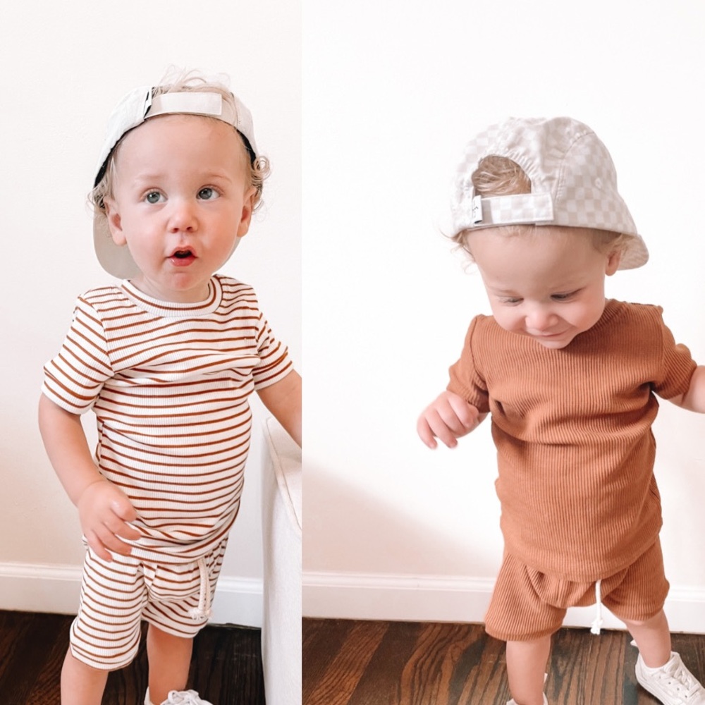 Mebie Baby ribbed shirt sets (solid + striped)